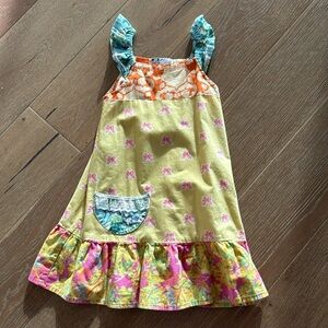 cici & ryann Girls size 4 summer dress front pocket bows ruffles stretch Cotton
